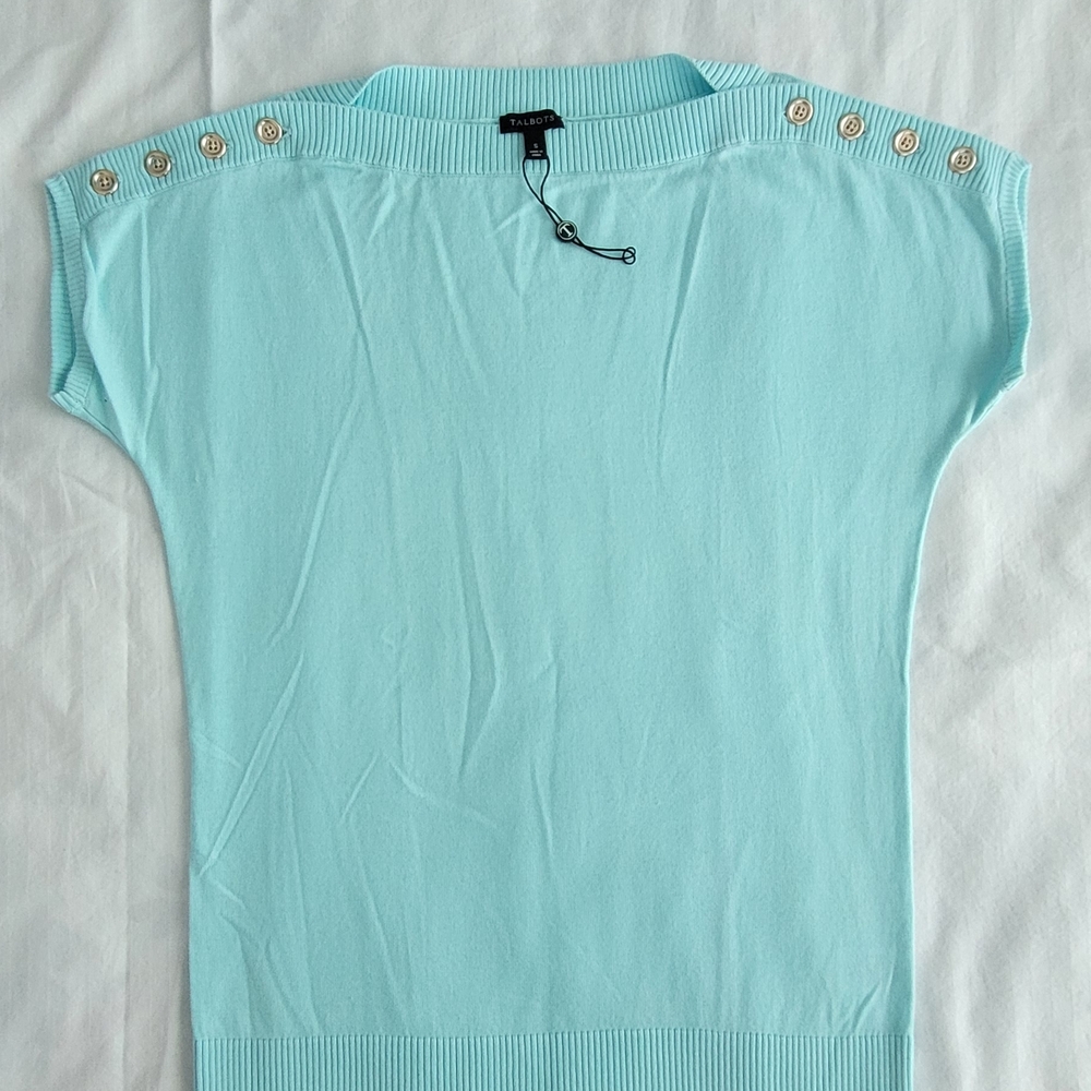 Women's Light Blue Button-Shoulder Top